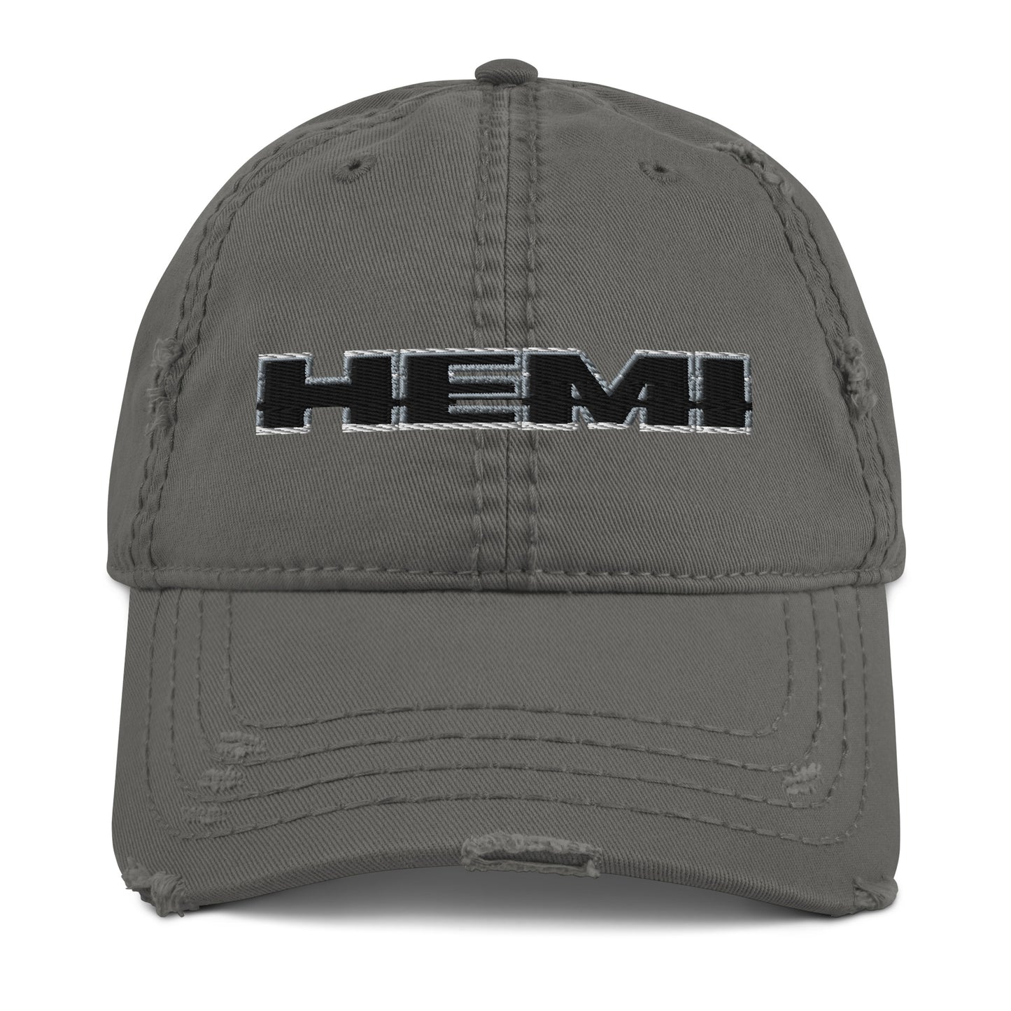 Chrysler Hemi Embroidered Distressed Dad Hat Charcoal Grey