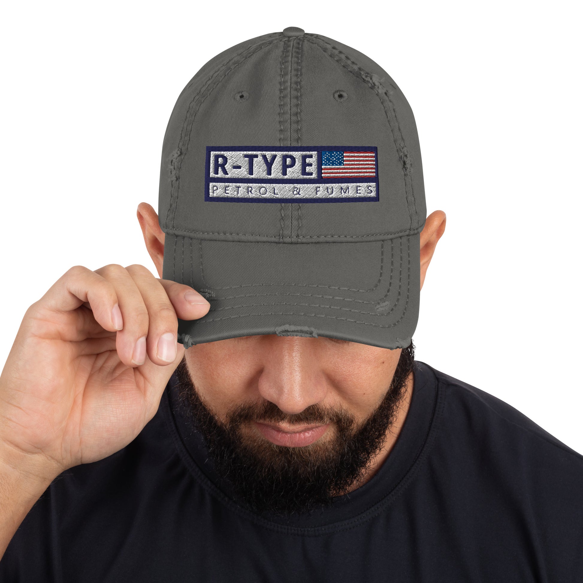 R-Type USA Distressed Dad Hat Charcoal Grey