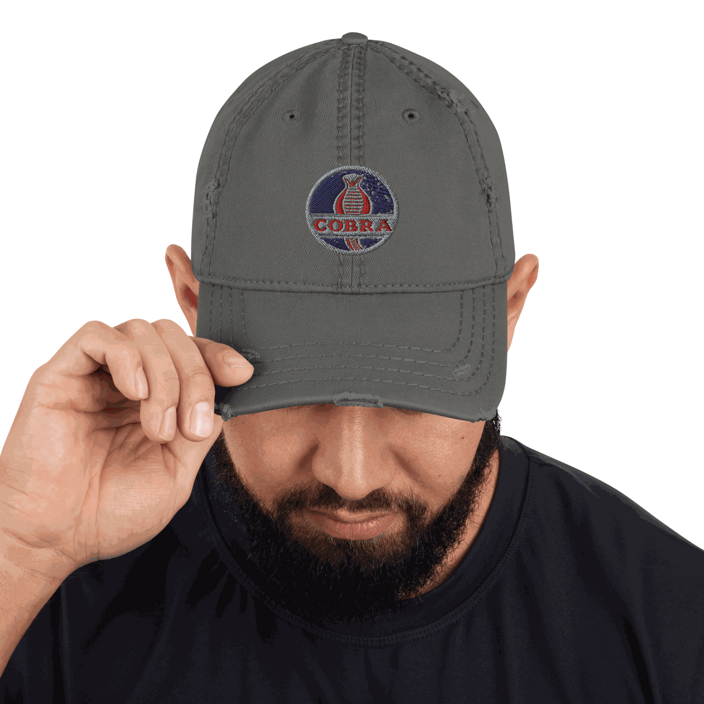 AC Cobra Distressed Dad Hat Charcoal Grey