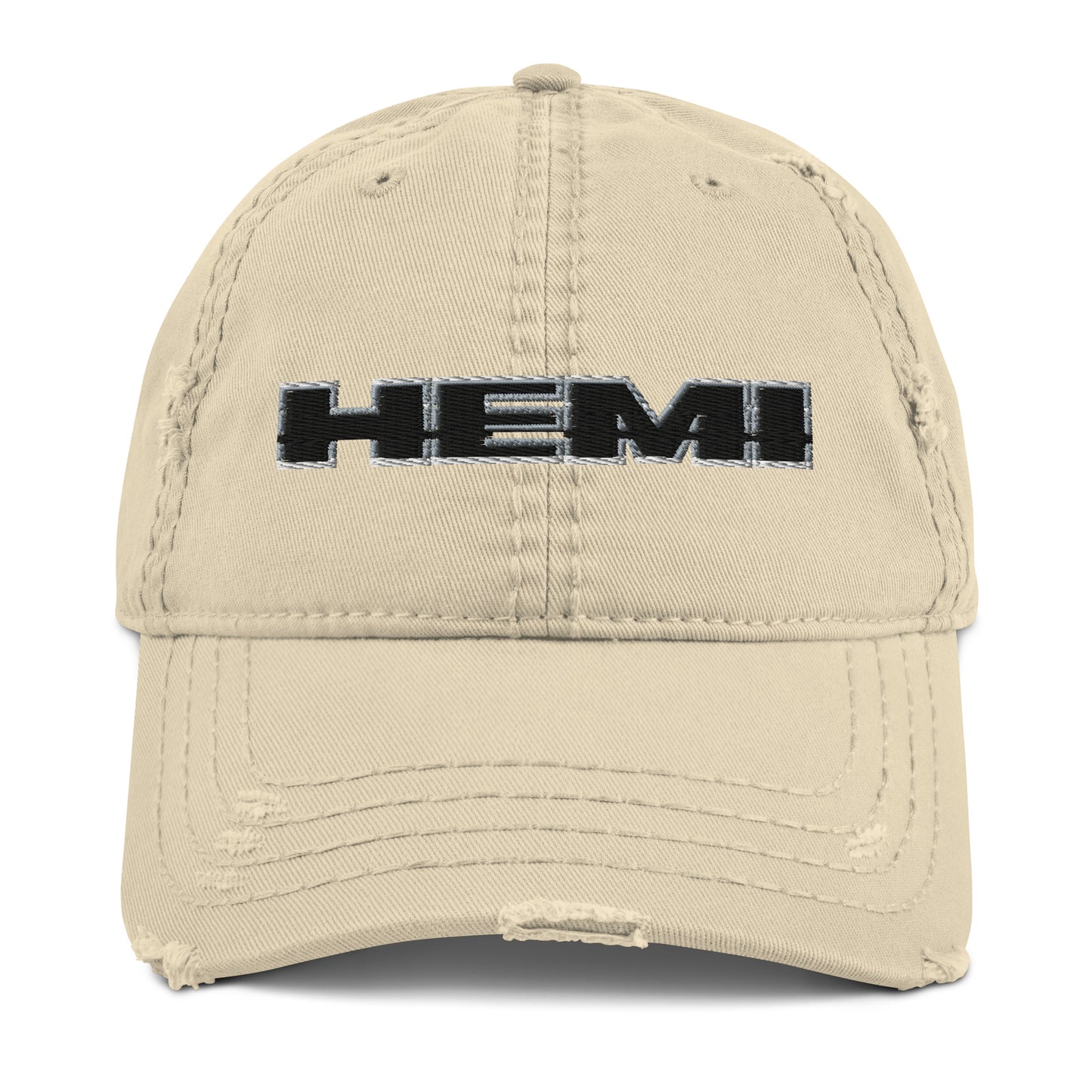 Chrysler Hemi Embroidered Distressed Dad Hat Khaki