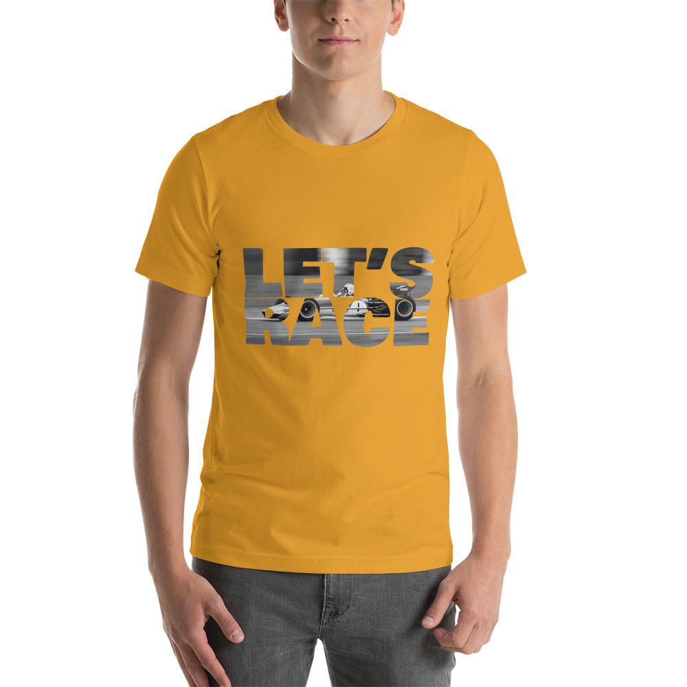 "Let's Race" Formula One Lotus 49 Gold Leaf T-shirt Mustard