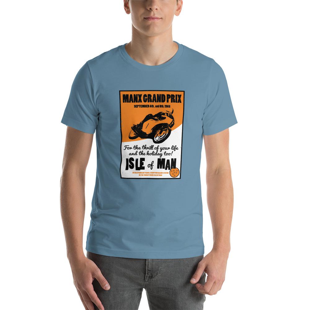 Classic Manx Motorcycle Grand Prix Poster T-shirt Steel Blue